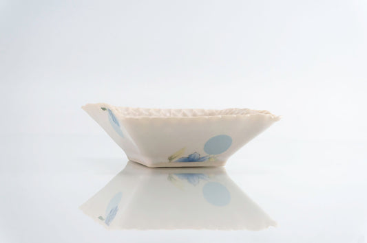Plato Cuadrado Flor y Punto Azul (d-119)