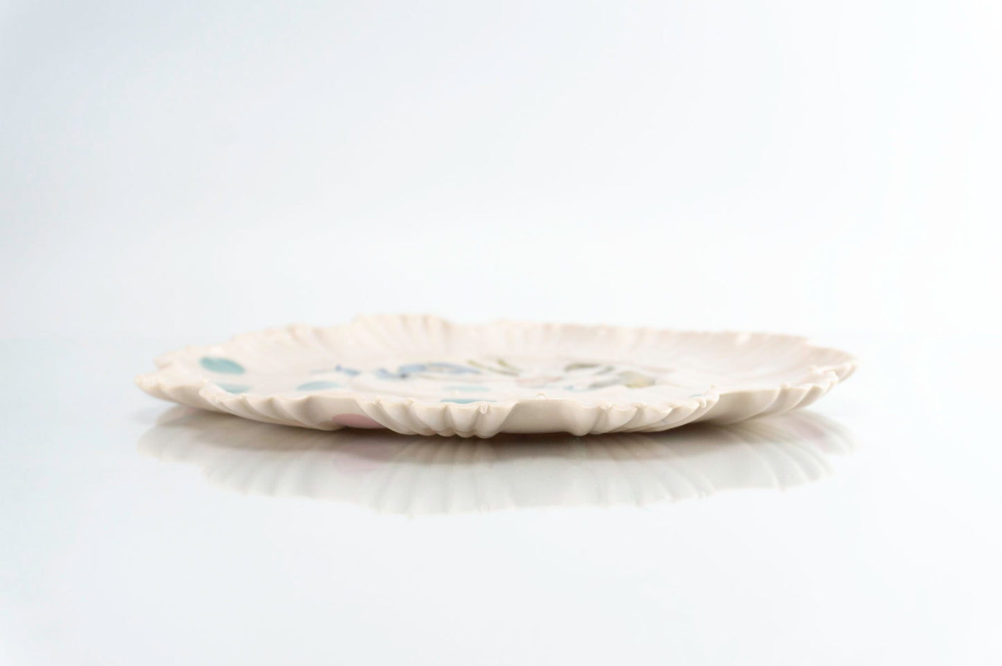 Flower, Teal and Pink Dot Medium Plate (p-274)