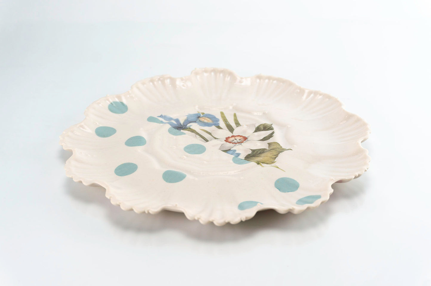 Flower, Teal and Pink Dot Medium Plate (p-274)