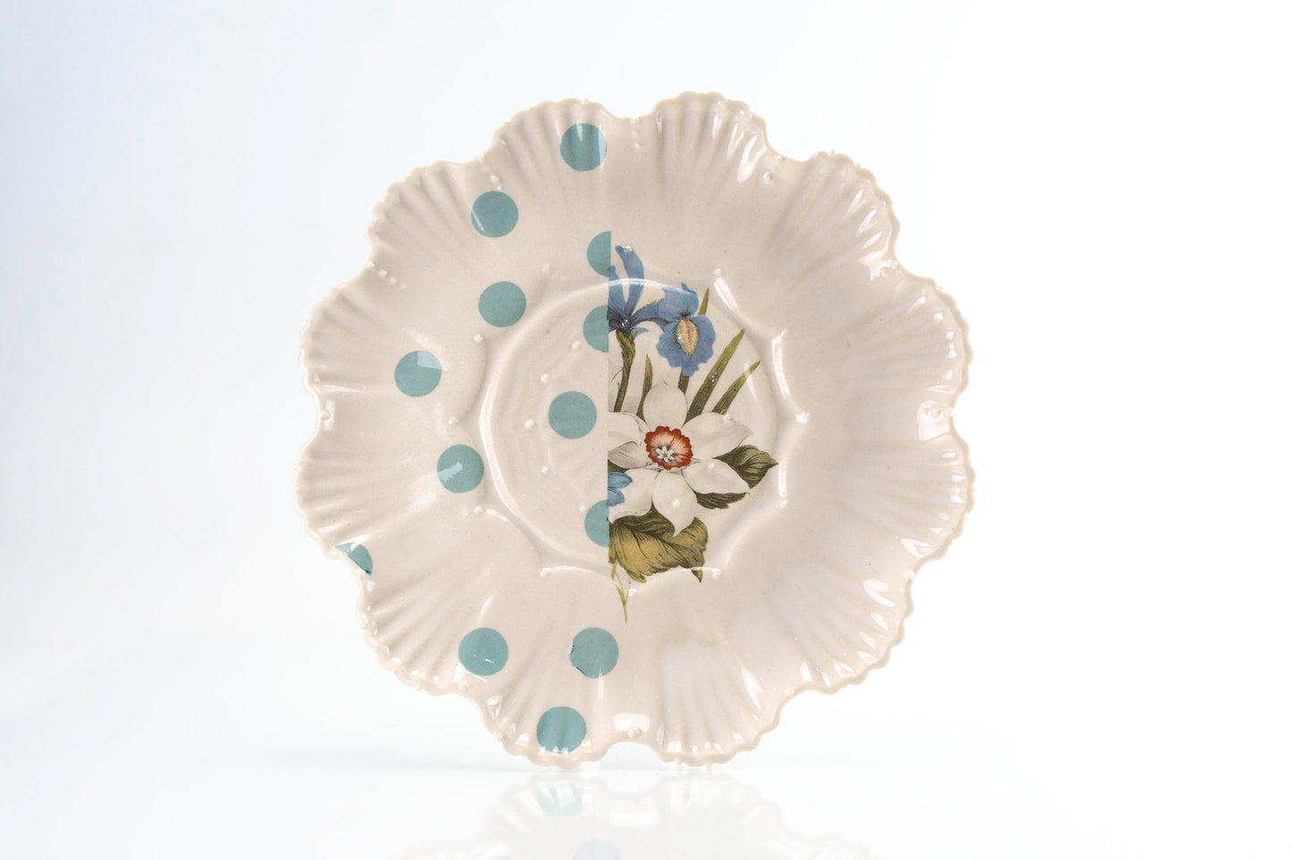 Flower, Teal and Pink Dot Medium Plate (p-274)