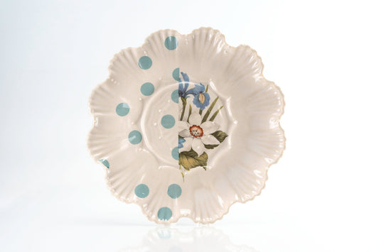 Assiette moyenne à pois bleu sarcelle et rose (p-274)