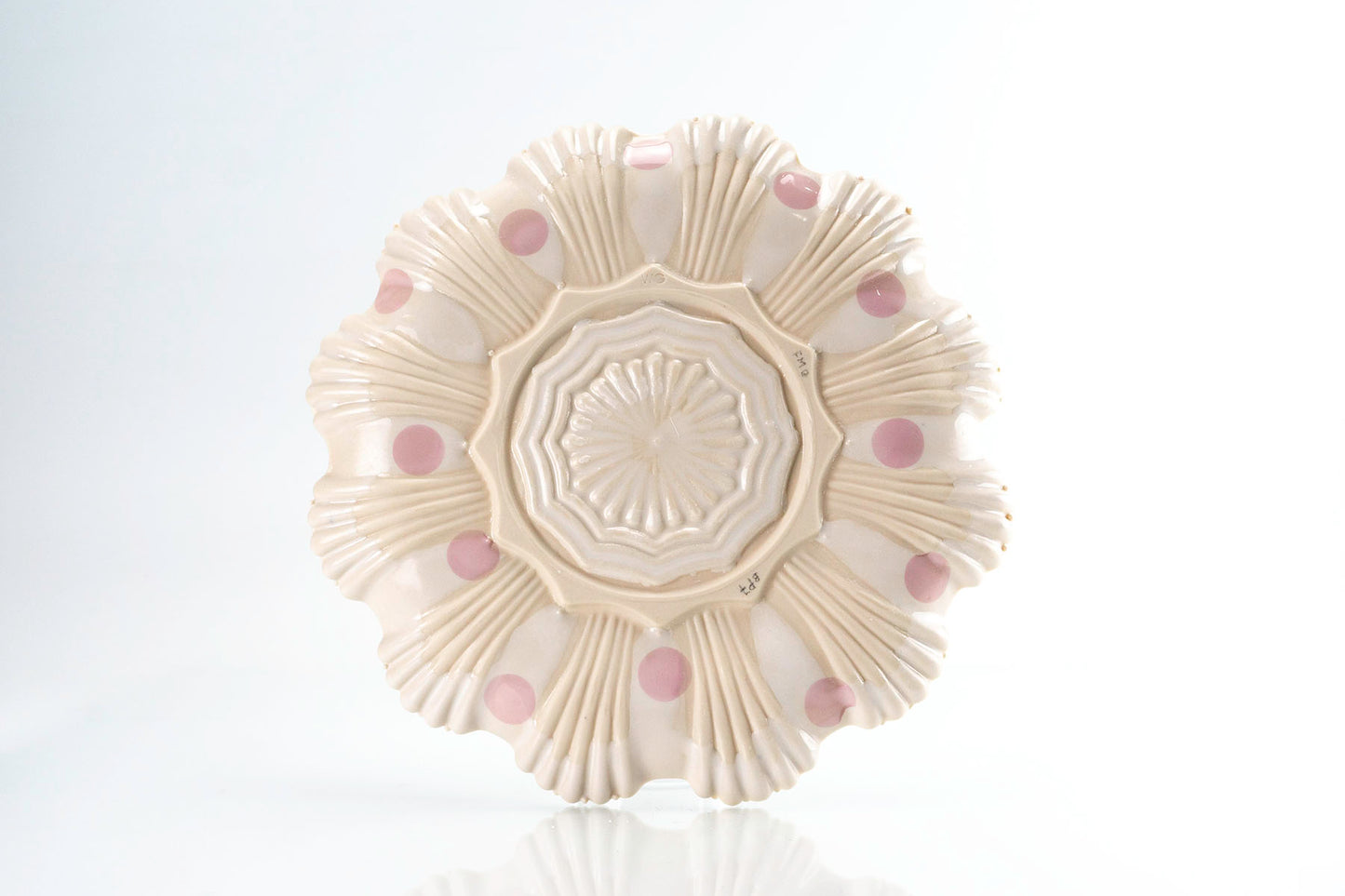 Flower, Teal and Pink Dot Medium Plate (p-274)