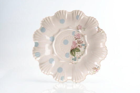 Assiette moyenne à fleurs et pois bleus (p-275)