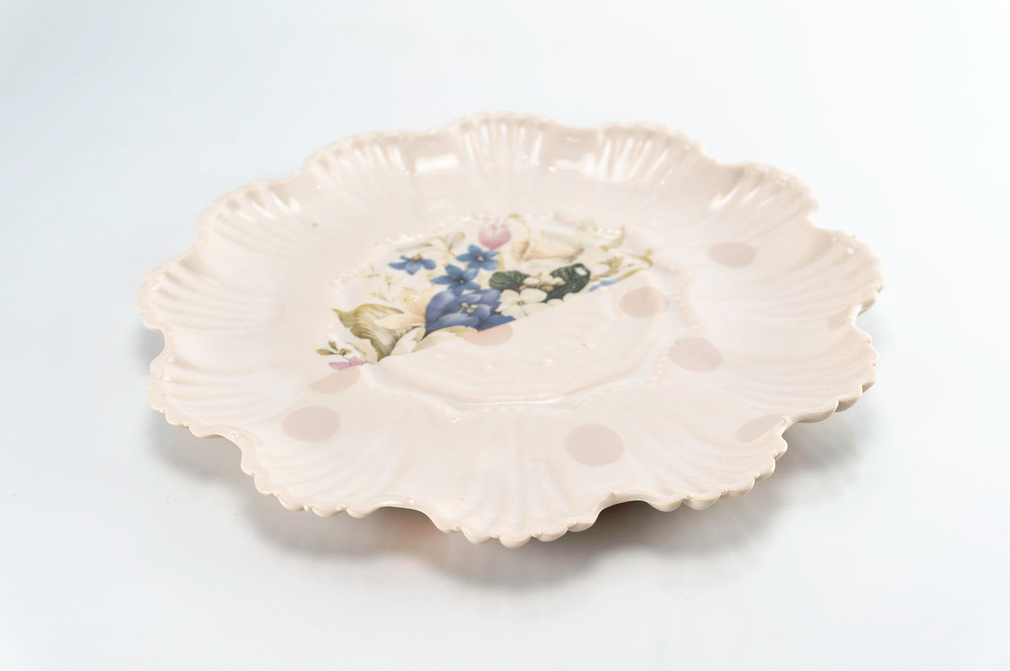 Flower, Pink and Orange Dot Medium Plate (p-277)