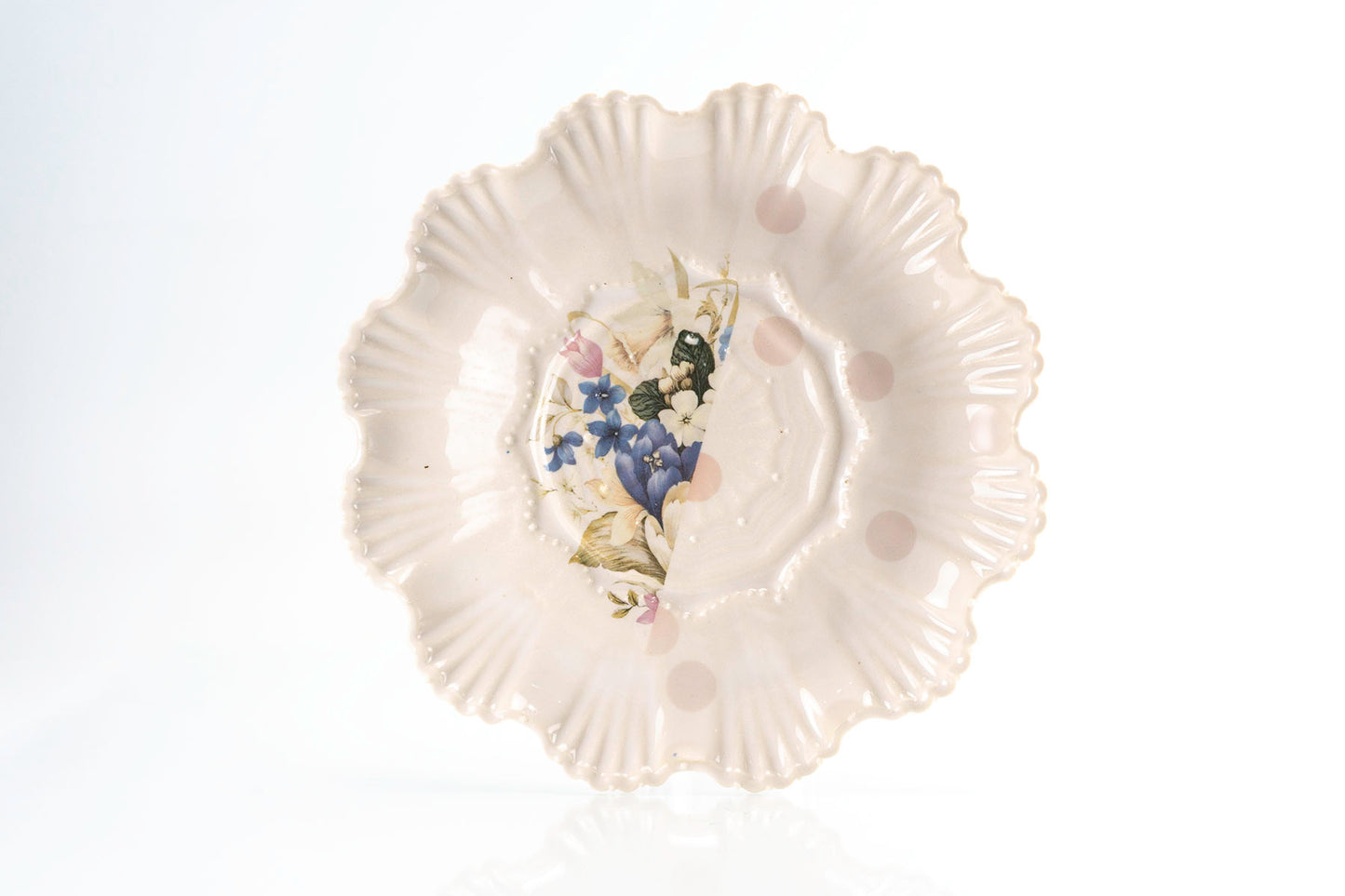Flower, Pink and Orange Dot Medium Plate (p-277)