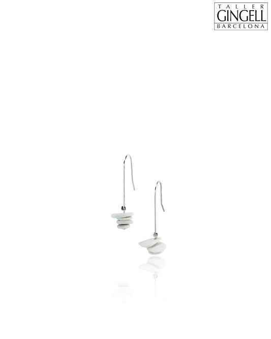 Boucles d'oreilles pendantes en argent sterling et porcelaine blanche (j - 11)