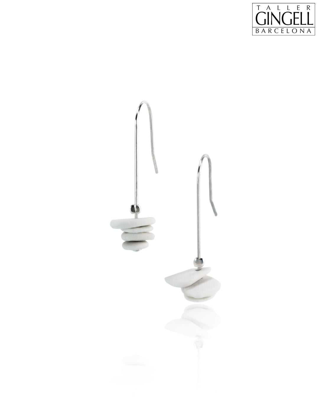 Boucles d'oreilles pendantes en argent sterling et porcelaine blanche (j - 11)