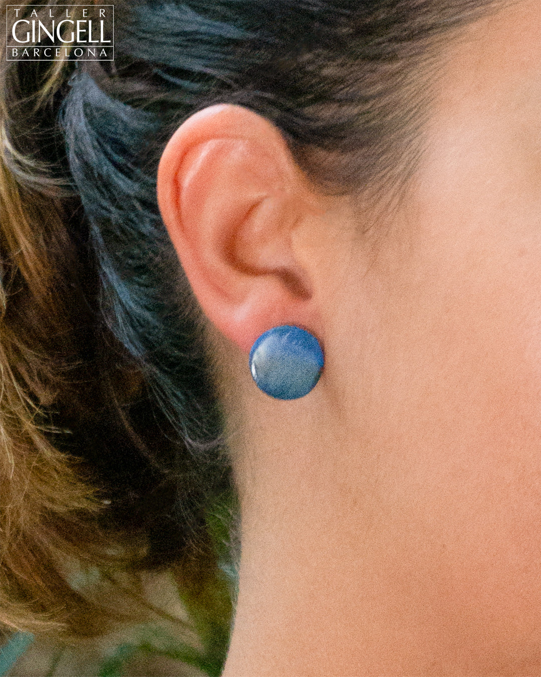 Boucles d'oreilles à tige en argent sterling et porcelaine bleu de Prusse (j - 20)
