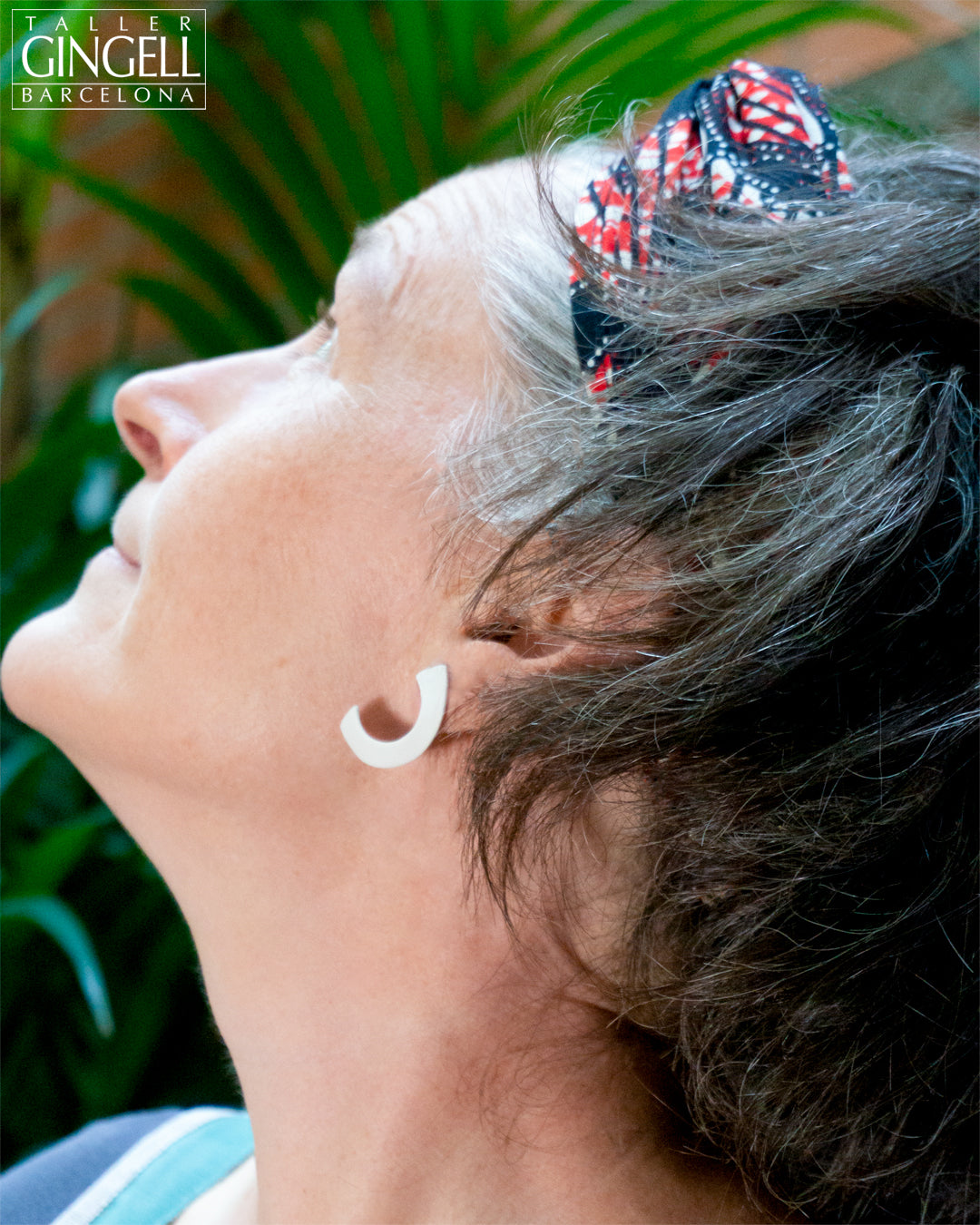 Boucles d'oreilles demi-arc en argent sterling et porcelaine blanche (j - 37)