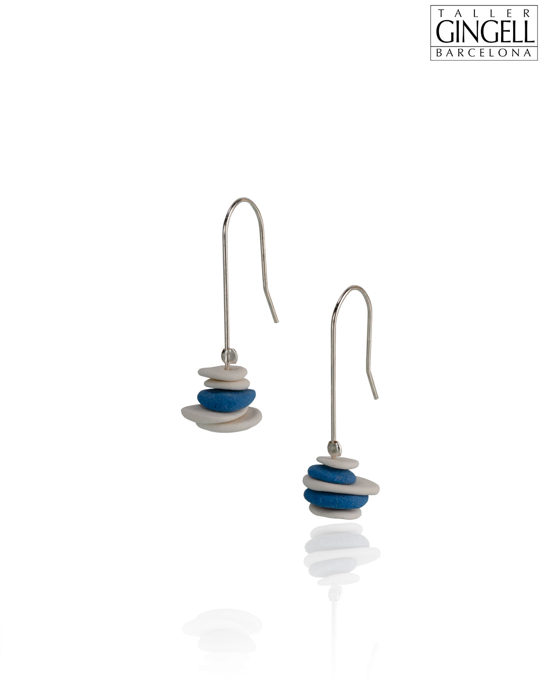 Boucles d'oreilles pendantes en argent sterling, porcelaine blanche et bleu de Prusse (j - 39)