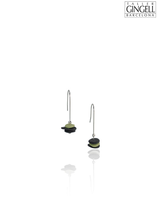 Boucles d'oreilles pendantes en argent sterling, porcelaine noire et vert mousse (j - 51)