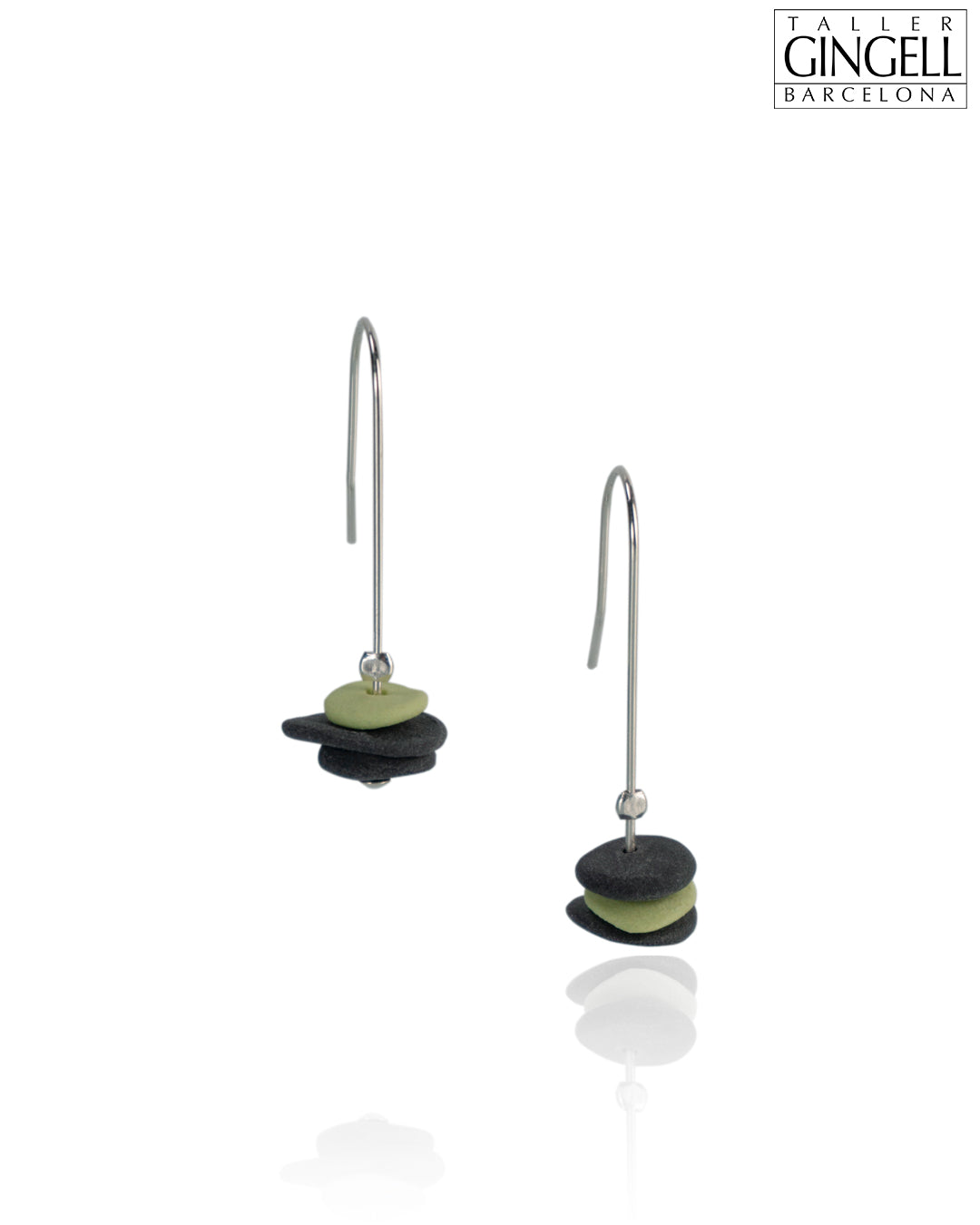 Boucles d'oreilles pendantes en argent sterling, porcelaine noire et vert mousse (j - 51)
