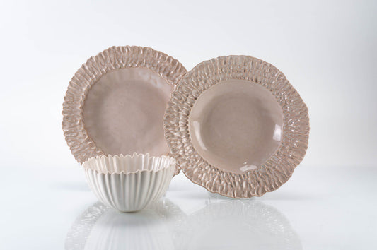 Assiette à rebord moyen, service de table 3 pièces | Bol strié | Service de table