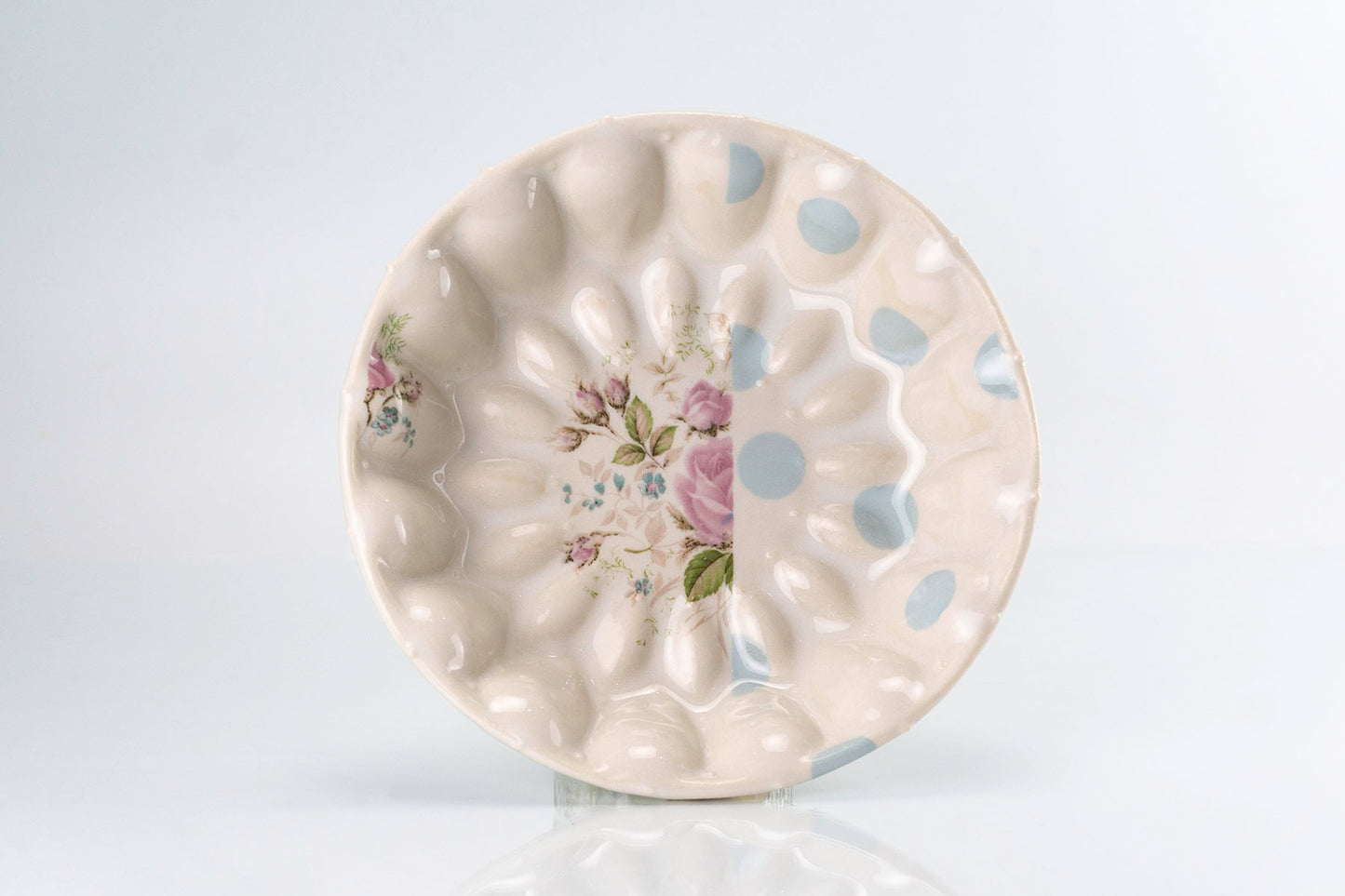 Flower and Blue Dot Wave Bowl (b-127)