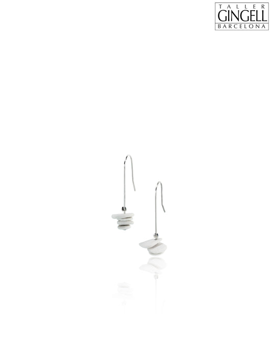 Sterling Silver and White Porcelain Drop Earrings (j - 11)