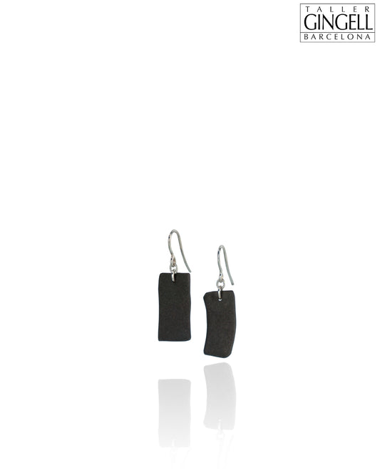 Sterling Silver and Black Porcelain Modern Pendant Earrings (j - 36)