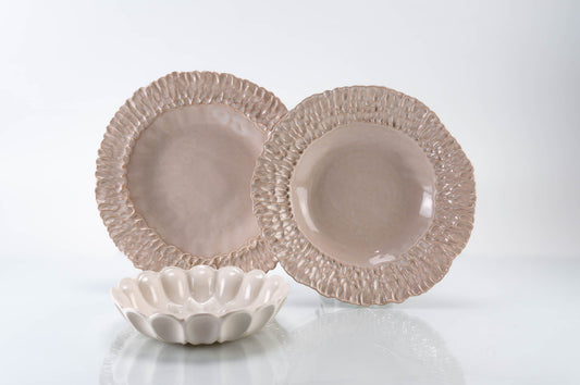 Medium Rimmed Plate 3-Piece Place Setting | Wave Bowl | Table Setting